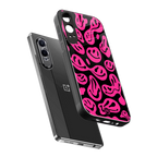 acid smiles black pink back phone cover | glass case for oneplus nord ce 4 lite