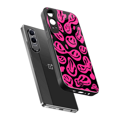 acid smiles black pink back phone cover | glass case for oneplus nord ce 4 lite