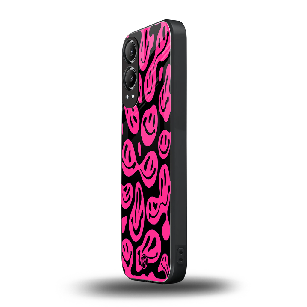 acid smiles black pink back phone cover | glass case for oneplus nord ce 4 lite