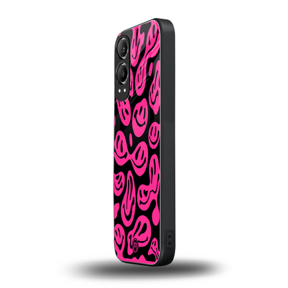 acid smiles black pink back phone cover | glass case for oneplus nord ce 4 lite