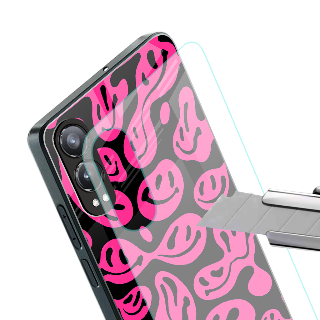acid smiles black pink back phone cover | glass case for oneplus nord ce 4 lite