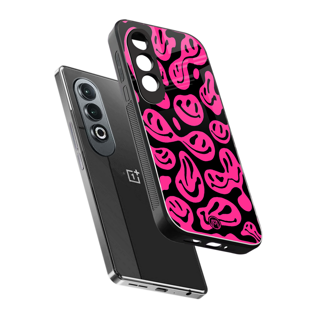 acid smiles black pink back phone cover | glass case for oneplus nord ce 4