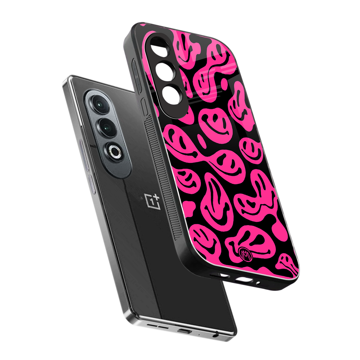 acid smiles black pink back phone cover | glass case for oneplus nord ce 4