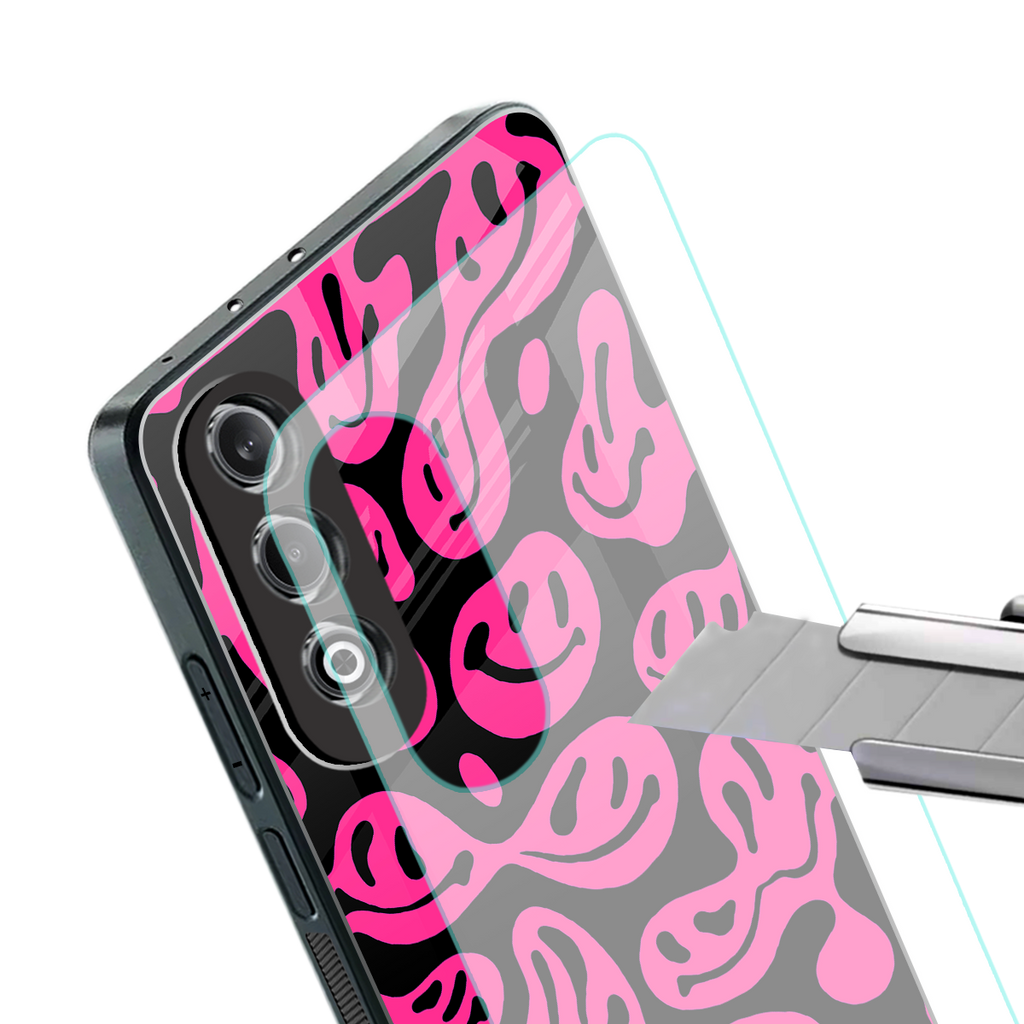 acid smiles black pink back phone cover | glass case for oneplus nord ce 4