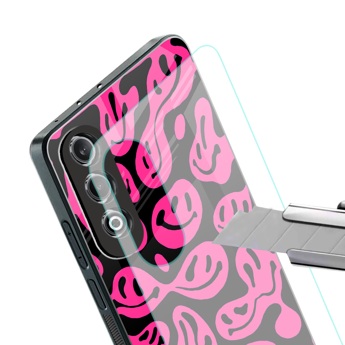 acid smiles black pink back phone cover | glass case for oneplus nord ce 4