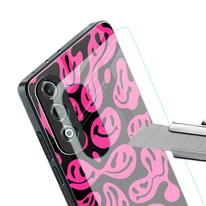 acid smiles black pink back phone cover | glass case for oneplus nord ce 4