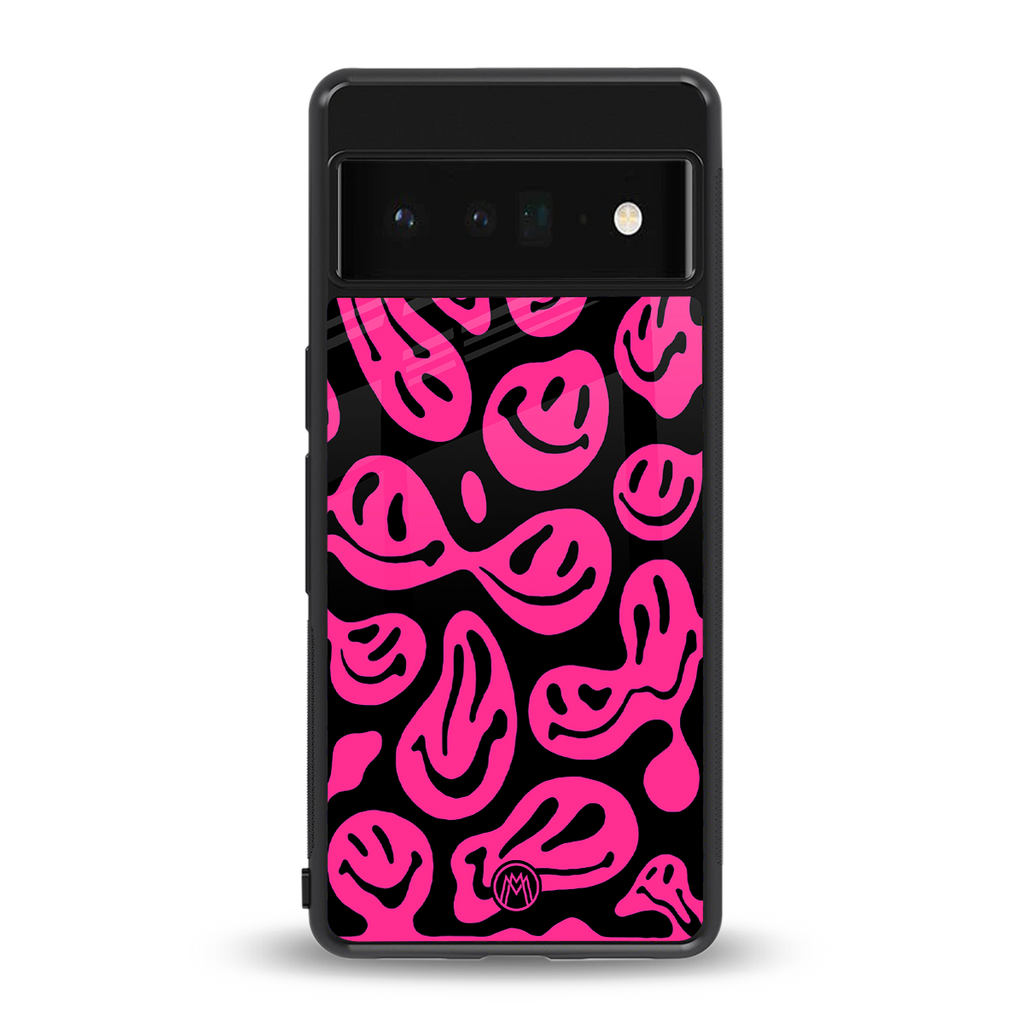 acid smiles black pink back phone cover | glass case for google pixel 6 pro