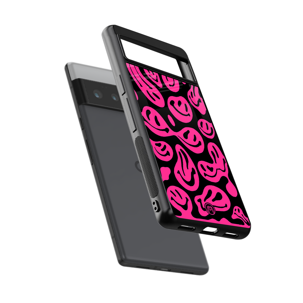 acid smiles black pink back phone cover | glass case for google pixel 6 pro
