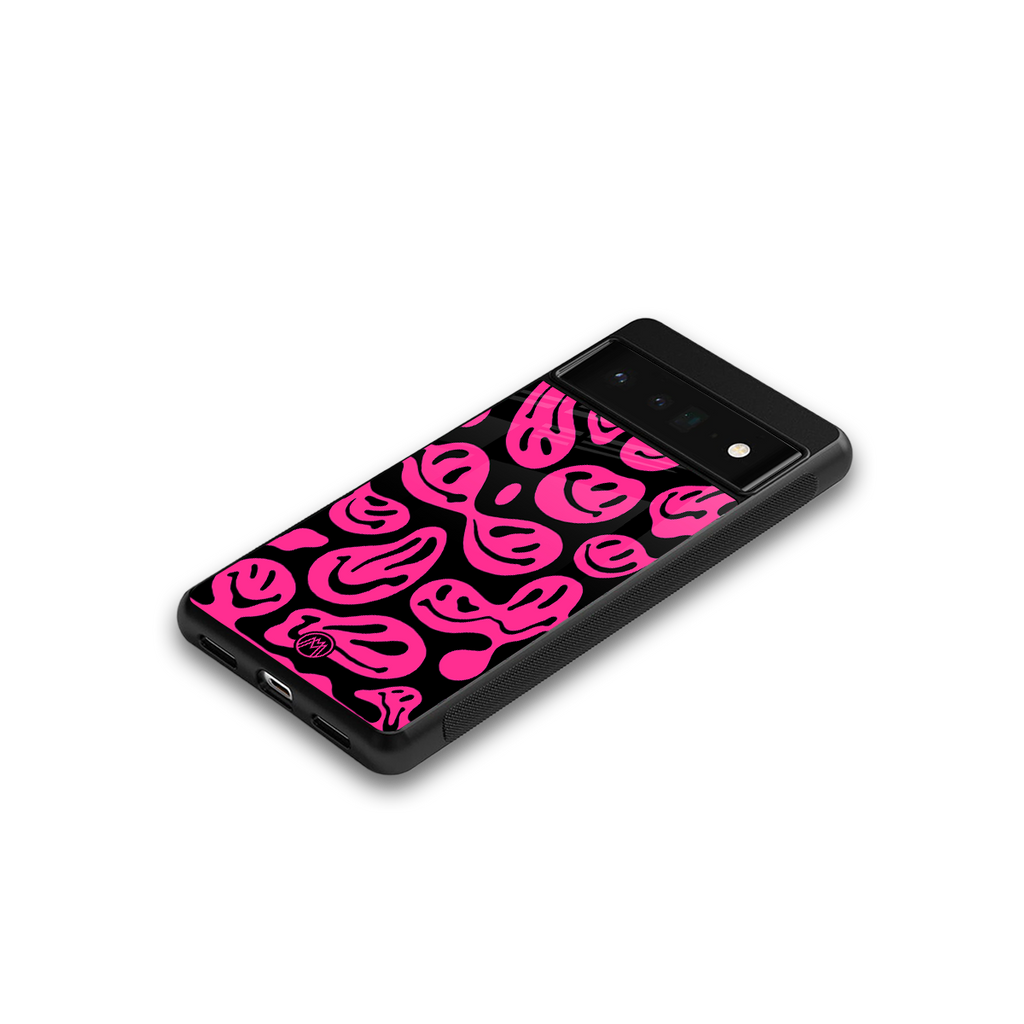 acid smiles black pink back phone cover | glass case for google pixel 6 pro