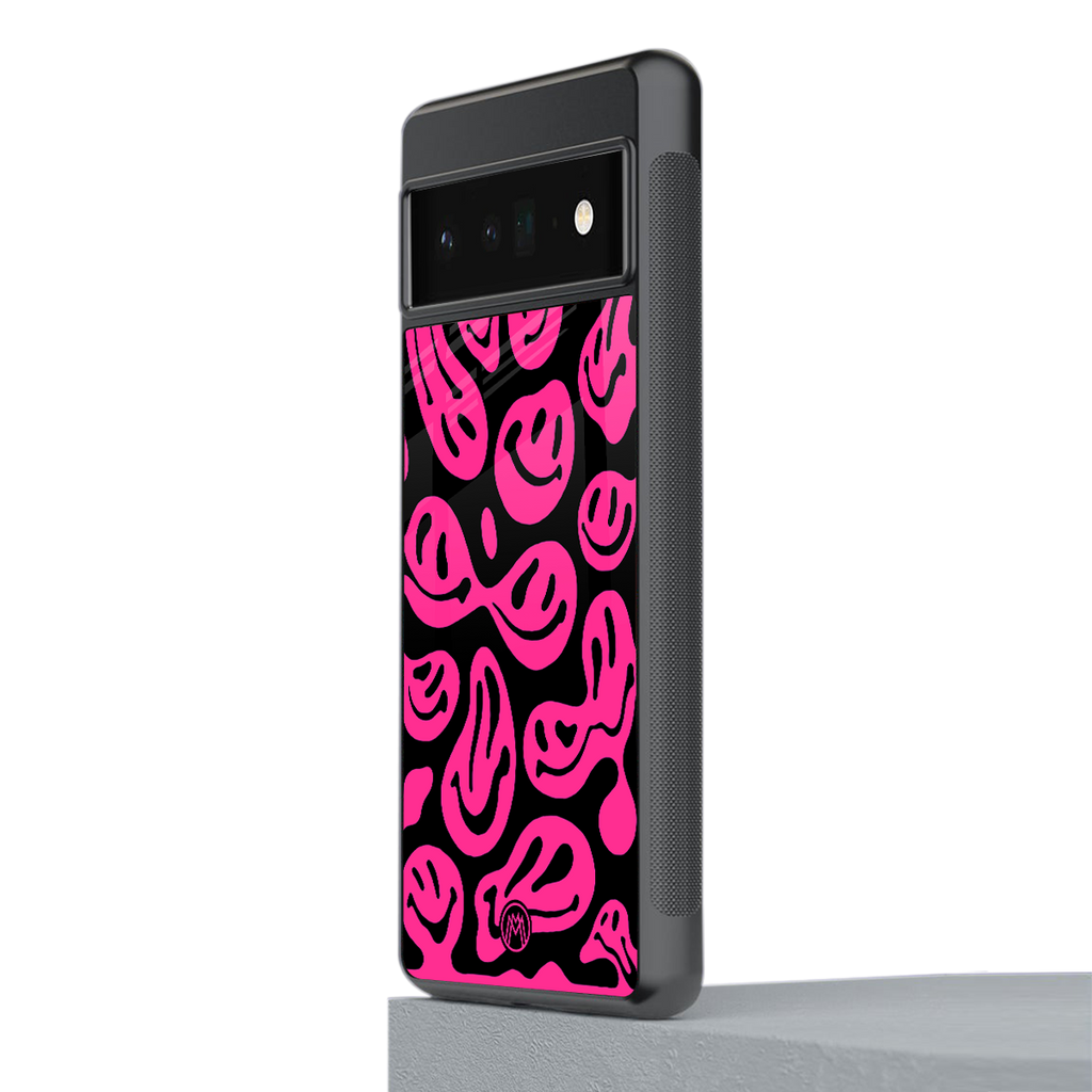acid smiles black pink back phone cover | glass case for google pixel 6 pro