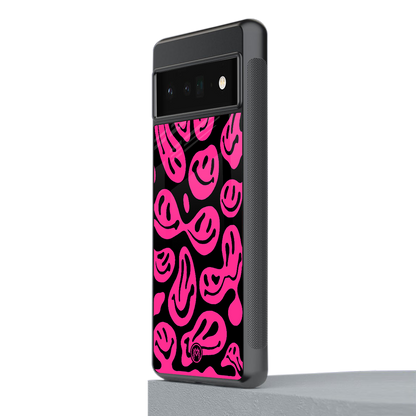 acid smiles black pink back phone cover | glass case for google pixel 6 pro