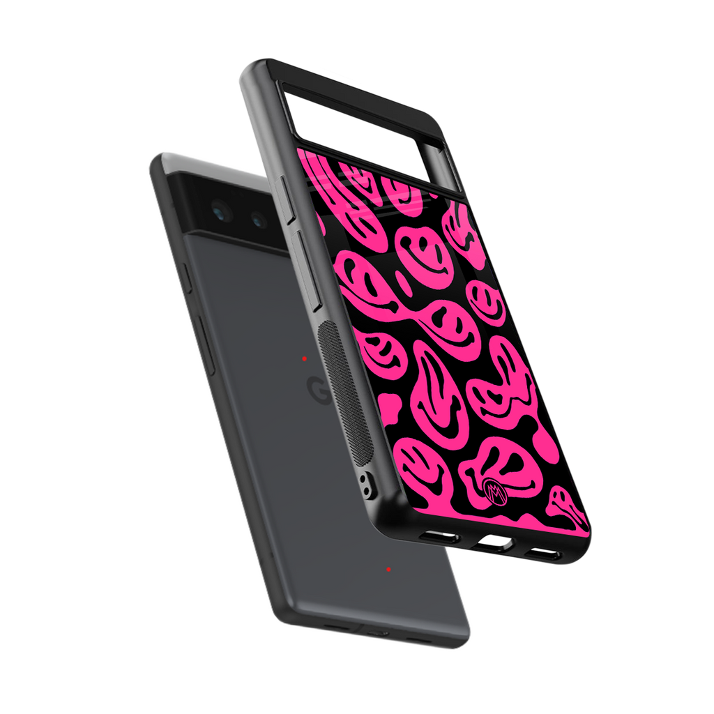 acid smiles black pink back phone cover | glass case for google pixel 6