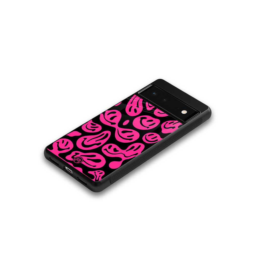acid smiles black pink back phone cover | glass case for google pixel 6