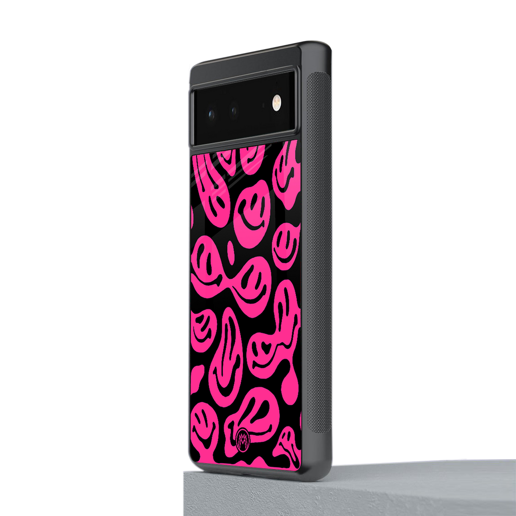 acid smiles black pink back phone cover | glass case for google pixel 6