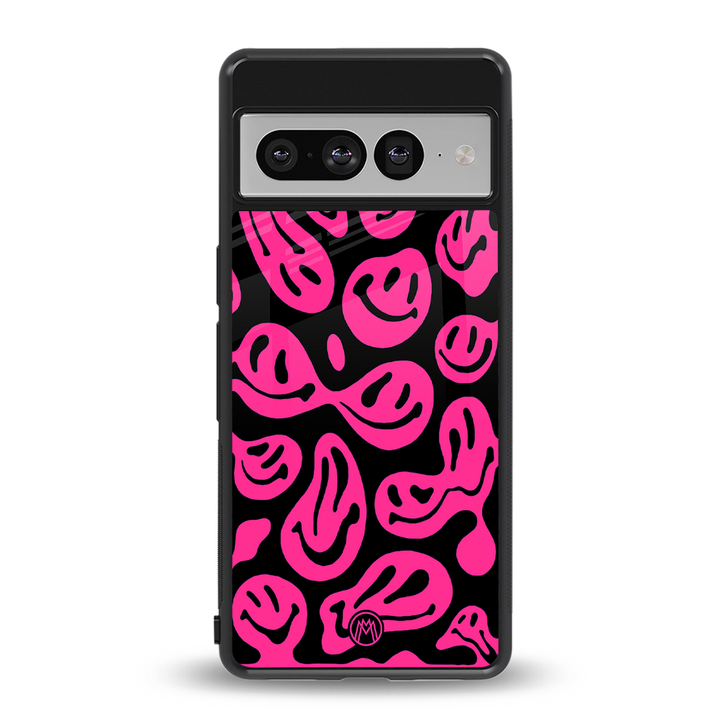 acid smiles black pink back phone cover | glass case for google pixel 7 pro