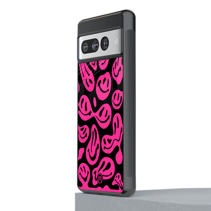acid smiles black pink back phone cover | glass case for google pixel 7 pro