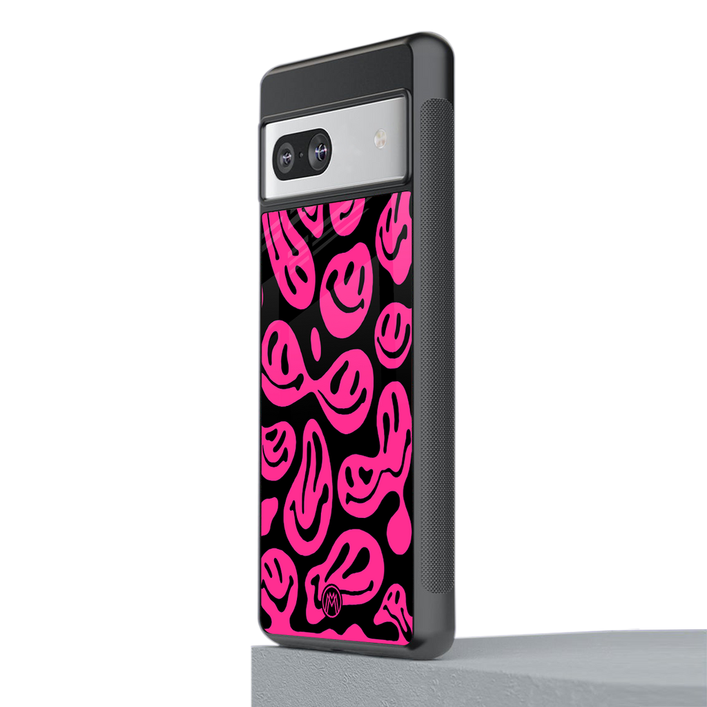 acid smiles black pink back phone cover | glass case for Google Pixel 7