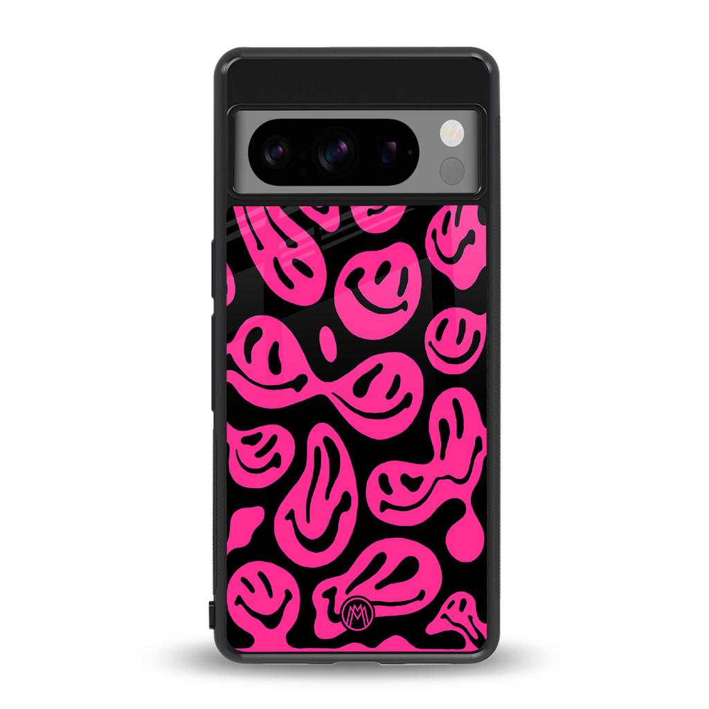 acid smiles black pink back phone cover | glass case for google pixel 8 pro