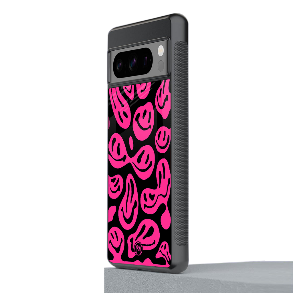 acid smiles black pink back phone cover | glass case for google pixel 8 pro