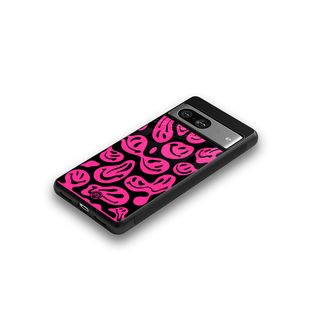 acid smiles black pink back phone cover | glass case for Google Pixel 8