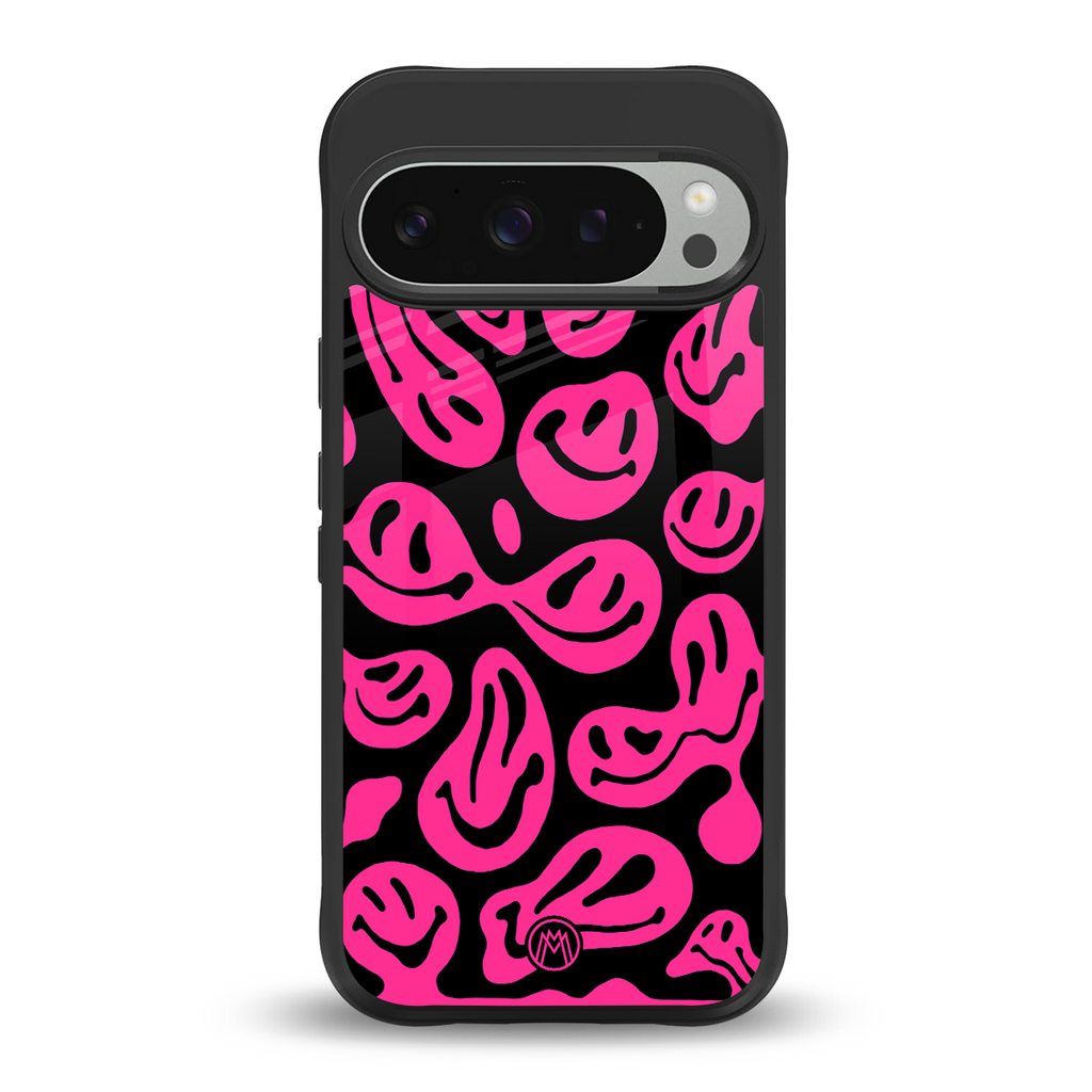 acid smiles black pink back phone cover | glass case for google pixel 9 pro