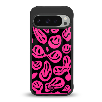 acid smiles black pink back phone cover | glass case for google pixel 9 pro xl
