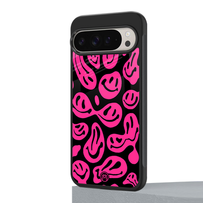 acid smiles black pink back phone cover | glass case for google pixel 9 pro xl