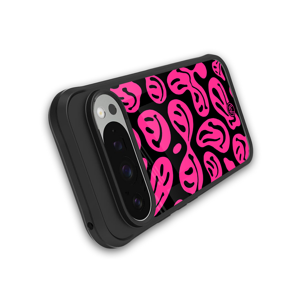 acid smiles black pink back phone cover | glass case for google pixel 9 pro xl