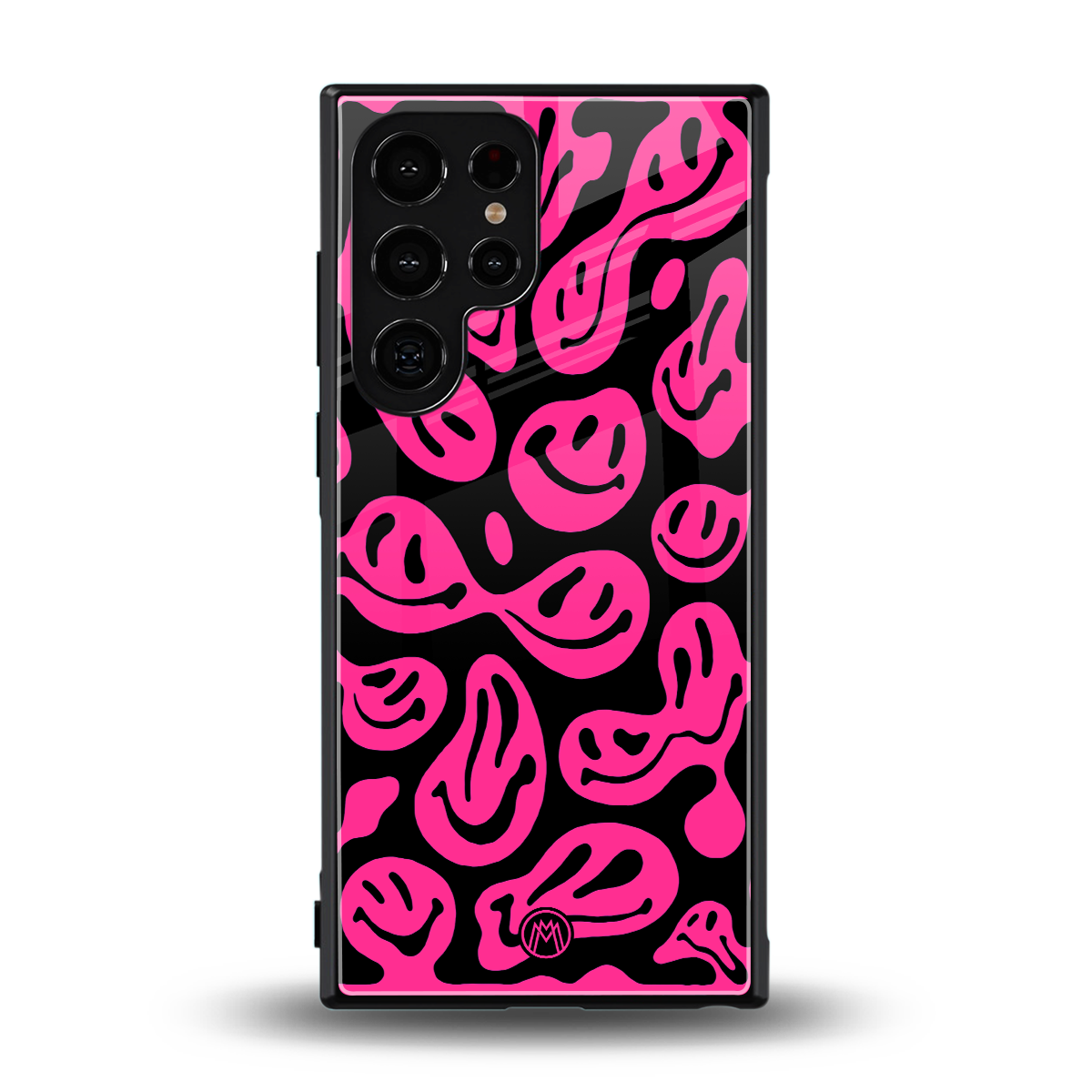 acid smiles black pink back phone cover | glass case for samsung galaxy s24 ultra
