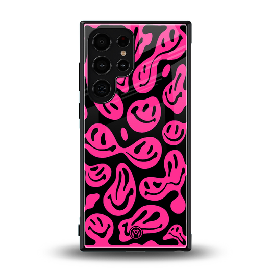 acid smiles black pink back phone cover | glass case for samsung galaxy s24 ultra