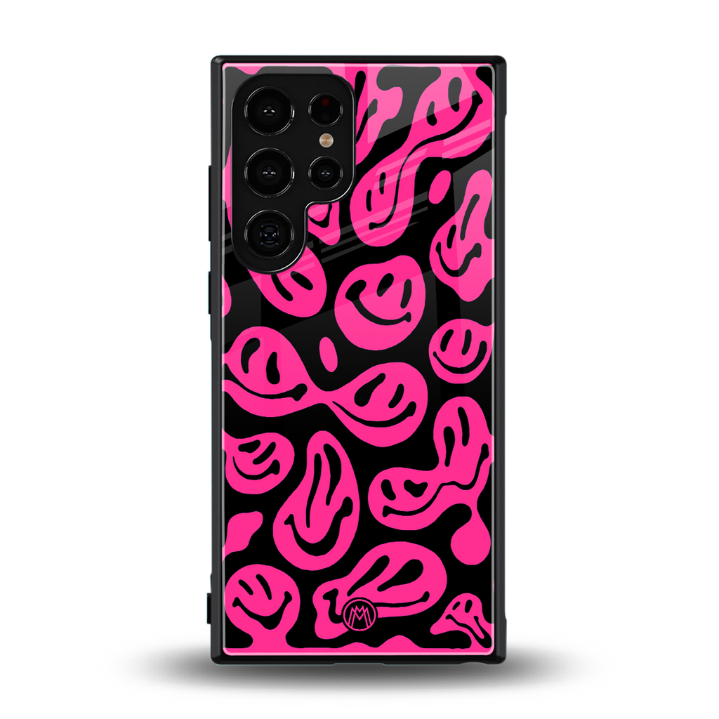 acid smiles black pink back phone cover | glass case for samsung galaxy s23 ultra