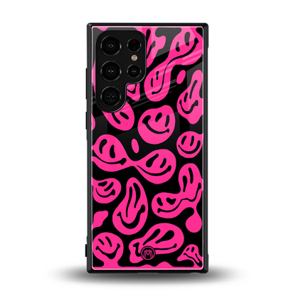acid smiles black pink back phone cover | glass case for samsung galaxy s23 ultra