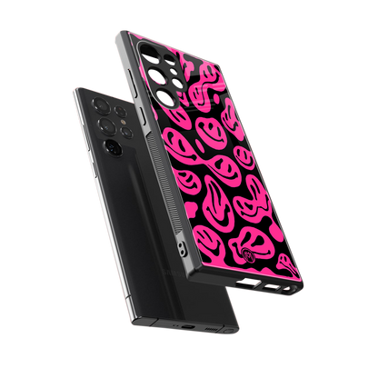 acid smiles black pink back phone cover | glass case for samsung galaxy s24 ultra
