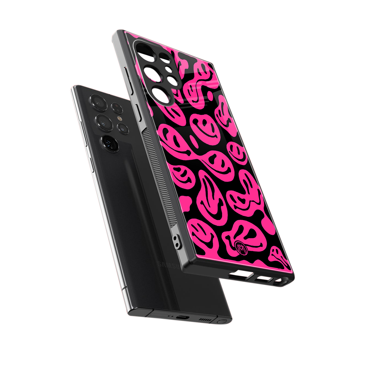acid smiles black pink back phone cover | glass case for samsung galaxy s23 ultra