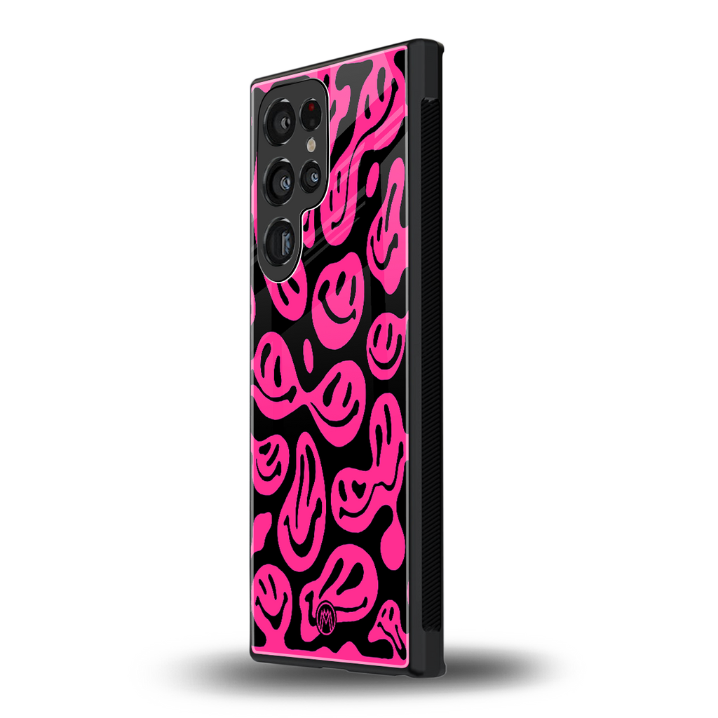 acid smiles black pink back phone cover | glass case for samsung galaxy s24 ultra
