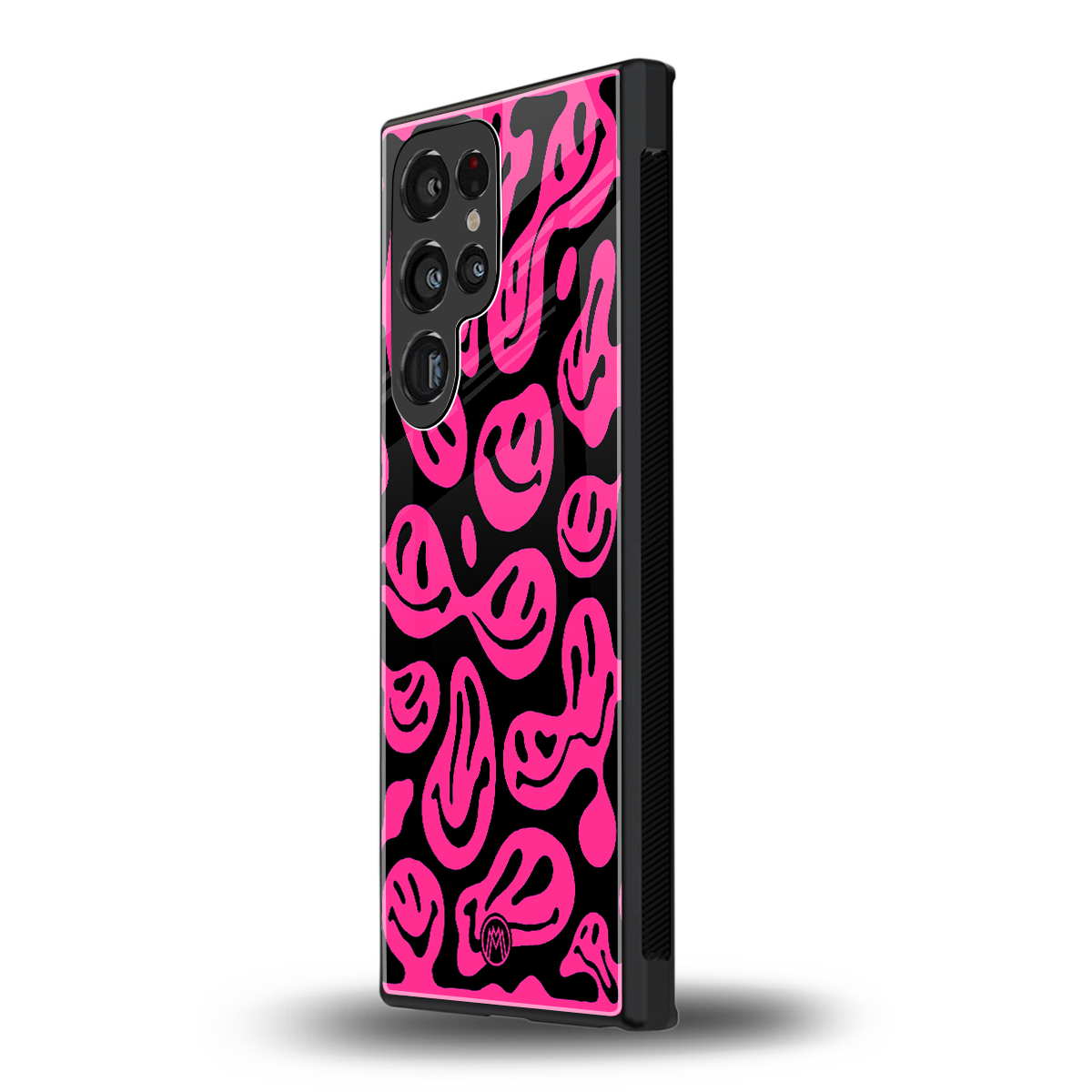 acid smiles black pink back phone cover | glass case for samsung galaxy s24 ultra