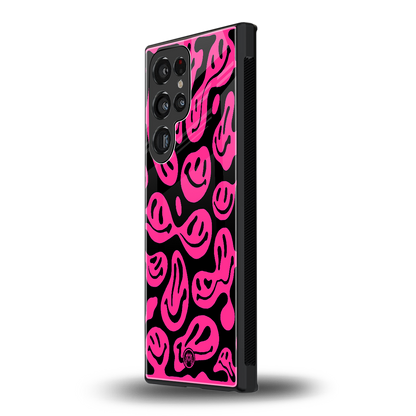 acid smiles black pink back phone cover | glass case for samsung galaxy s24 ultra