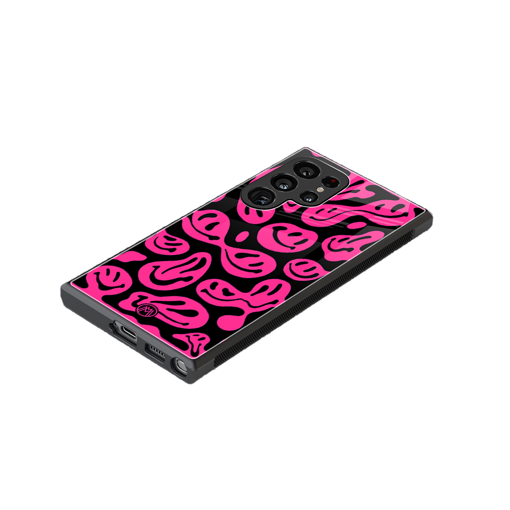 acid smiles black pink back phone cover | glass case for samsung galaxy s24 ultra