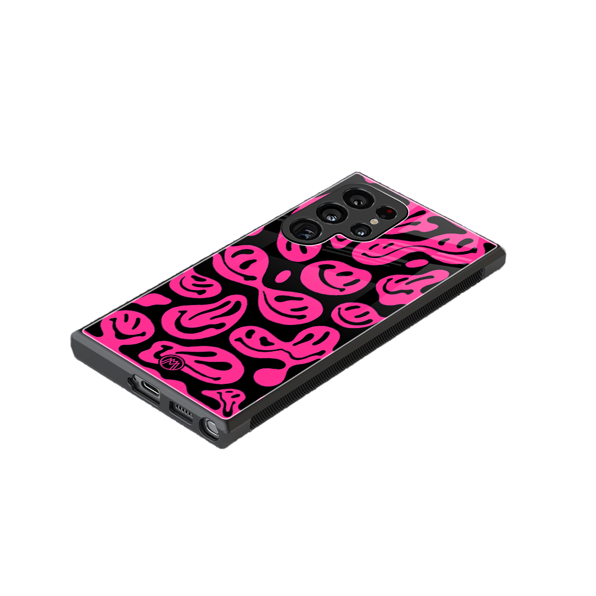 acid smiles black pink back phone cover | glass case for samsung galaxy s24 ultra