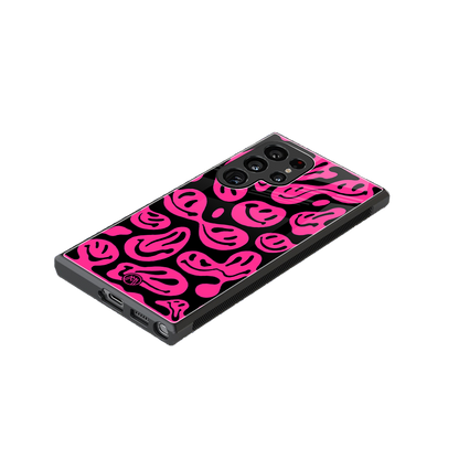 acid smiles black pink back phone cover | glass case for samsung galaxy s24 ultra