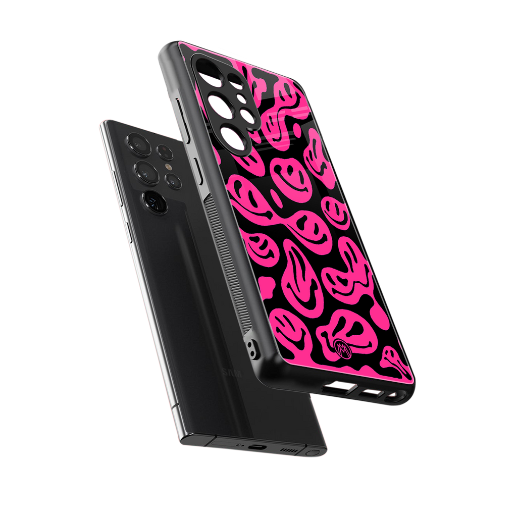 acid smiles black pink back phone cover | glass case for samsung galaxy s25 ultra