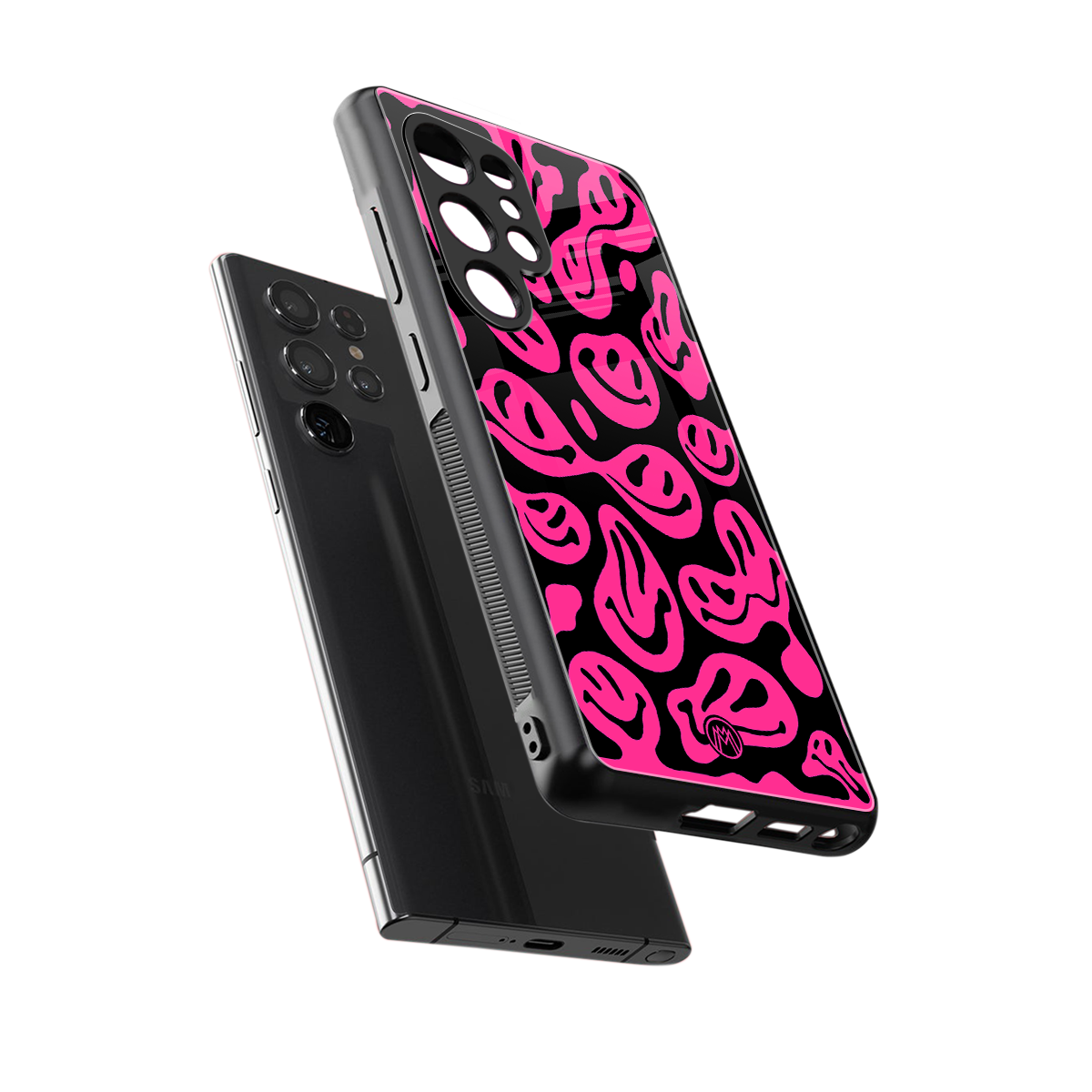 acid smiles black pink back phone cover | glass case for samsung galaxy s25 ultra