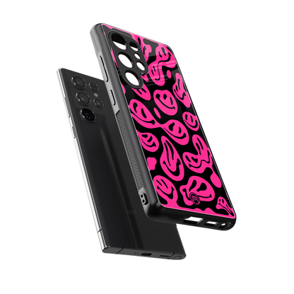 acid smiles black pink back phone cover | glass case for samsung galaxy s25 ultra