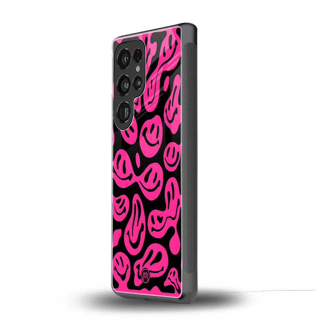 acid smiles black pink back phone cover | glass case for samsung galaxy s25 ultra