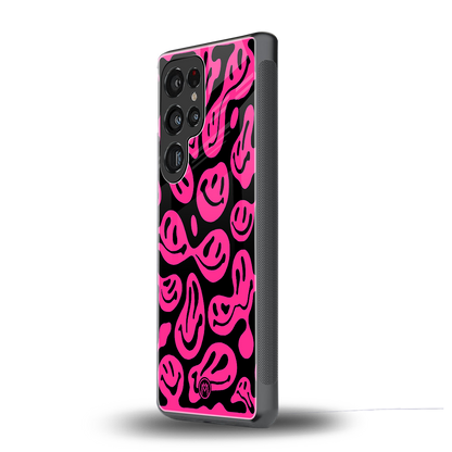 acid smiles black pink back phone cover | glass case for samsung galaxy s25 ultra
