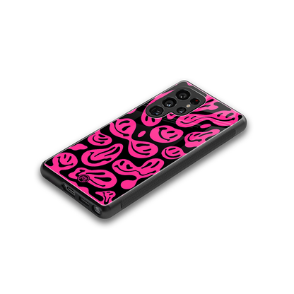 acid smiles black pink back phone cover | glass case for samsung galaxy s25 ultra
