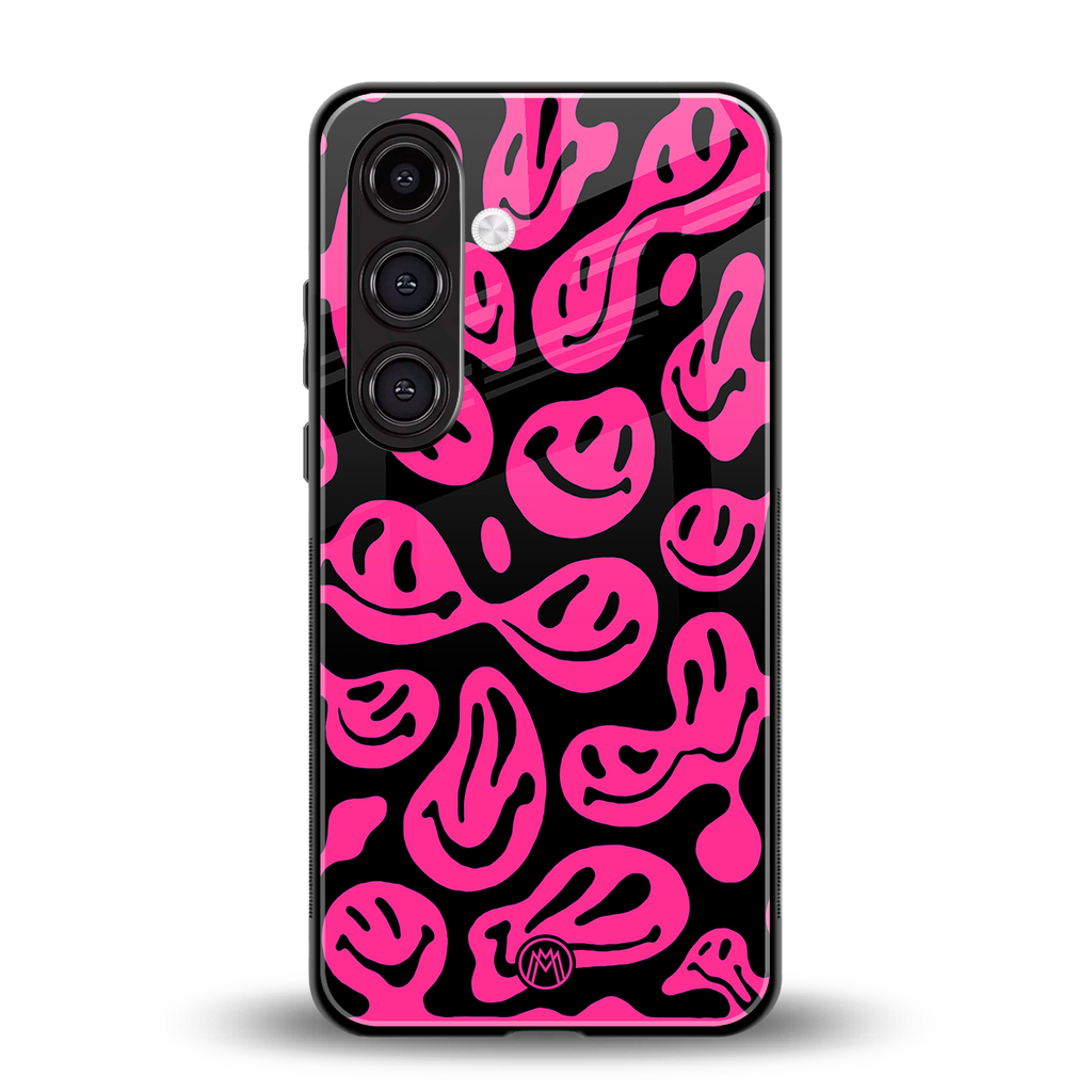 acid smiles black pink back phone cover | glass case for samsung galaxy s24
