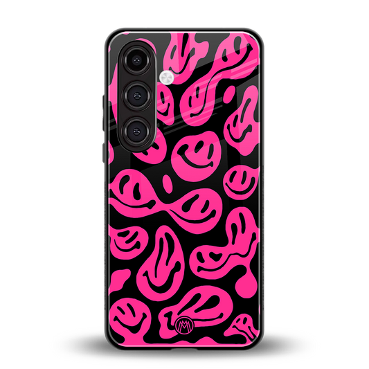 acid smiles black pink back phone cover | glass case for samsung galaxy s24 plus