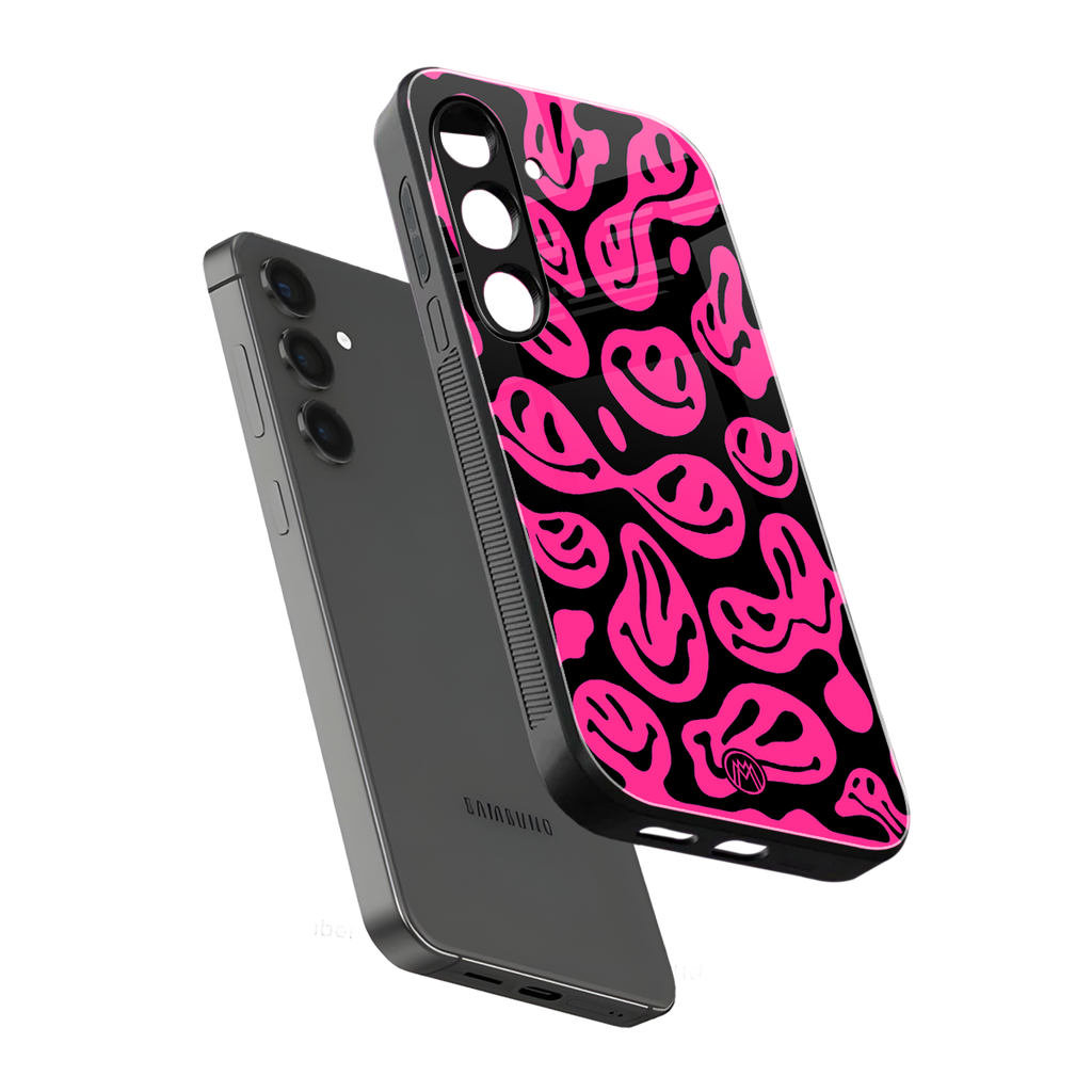 acid smiles black pink back phone cover | glass case for samsung galaxy s24 fe