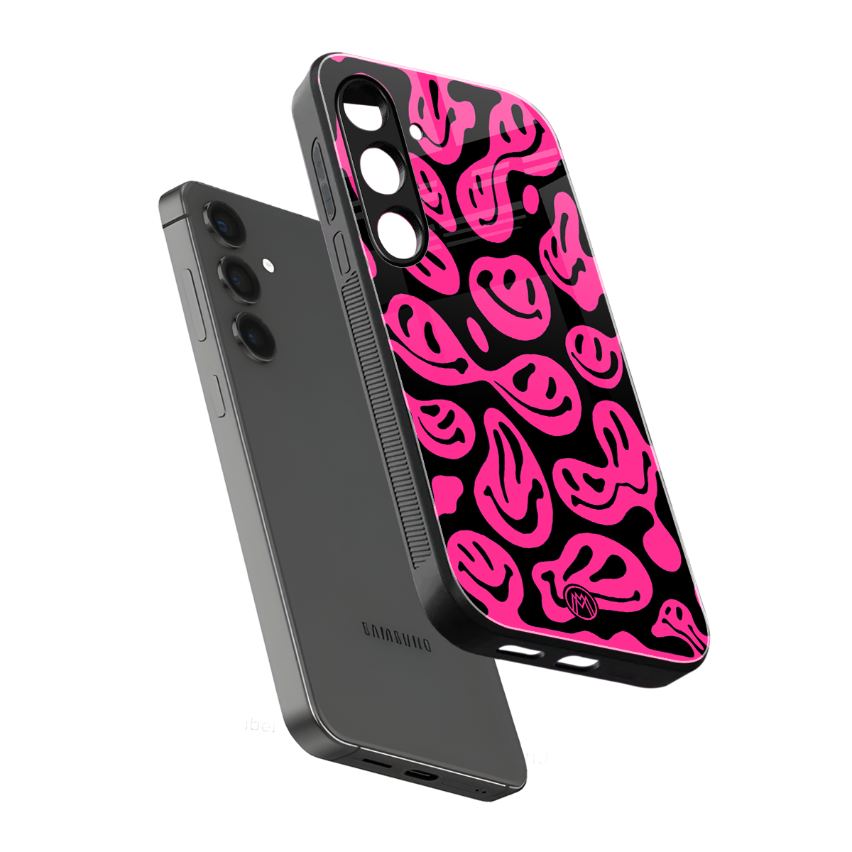 acid smiles black pink back phone cover | glass case for samsung galaxy s24 plus